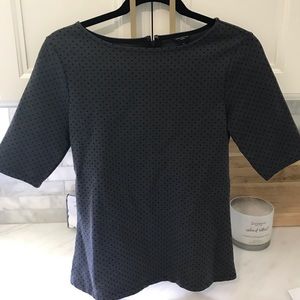 Ann Taylor Black Polka Dot Fitted Peplum Top S